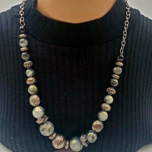 Silver Tone Acrylic Beaded Statement Necklace